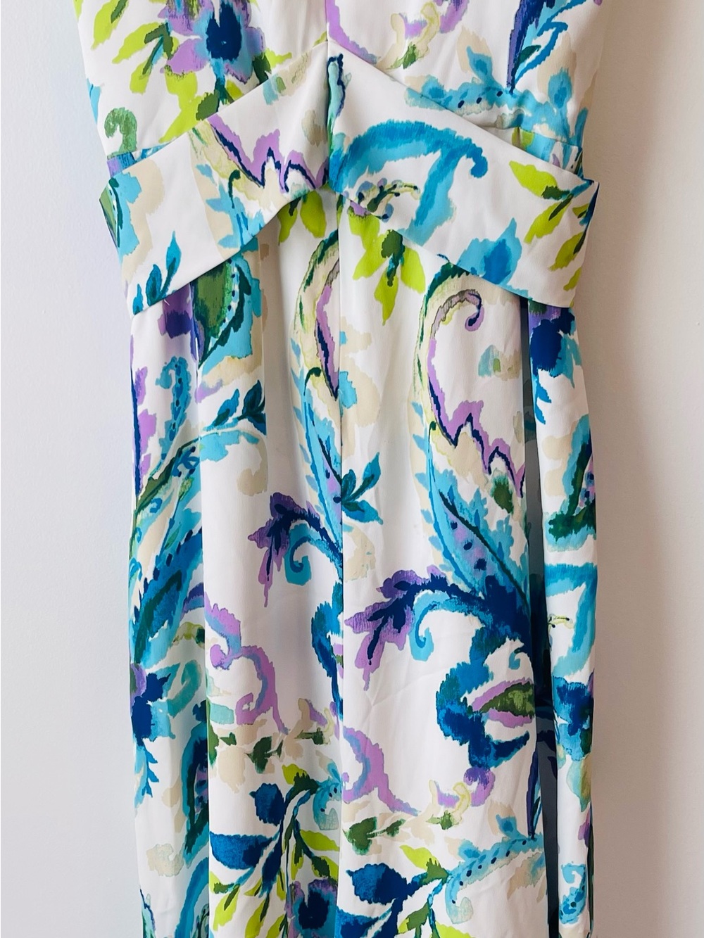 Ralph Lauren Strapless Floral Tie-Waist Midi Dress in White and Blue - Picture 2 of 6